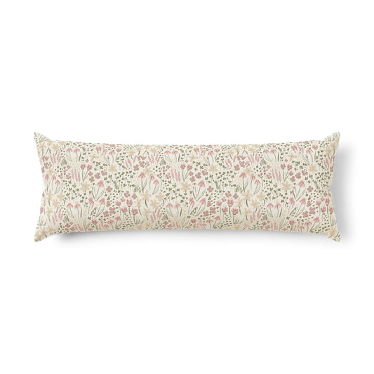 Floral Meadow Body Pillow — Pastel Wildflower Print for Cozy Bedroom & Nursery