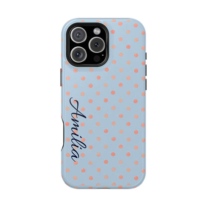 Personalized Polka Dot Magnetic Phone Case — Impact-Resistant iPhone Cover with Name