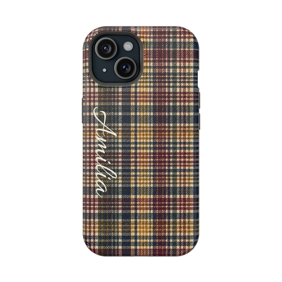 Plaid Magnetic Impact Phone Case — Personalized Script Name