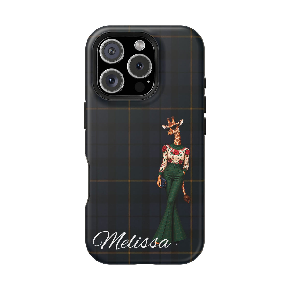 Personalized Giraffe Phone Case — Green Leopard Print Magnetic Impact-Resistant