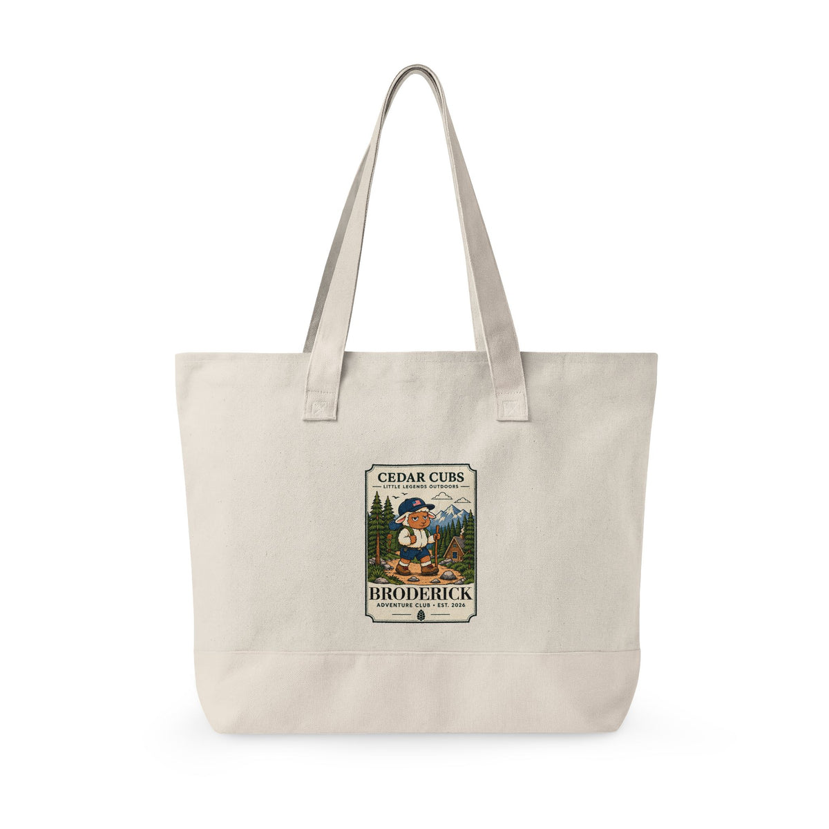 Canvas Tote Bag — Personalized 'Cedar Cubs' / Hiking Sheep Design, Zippered Beach & Market Tote