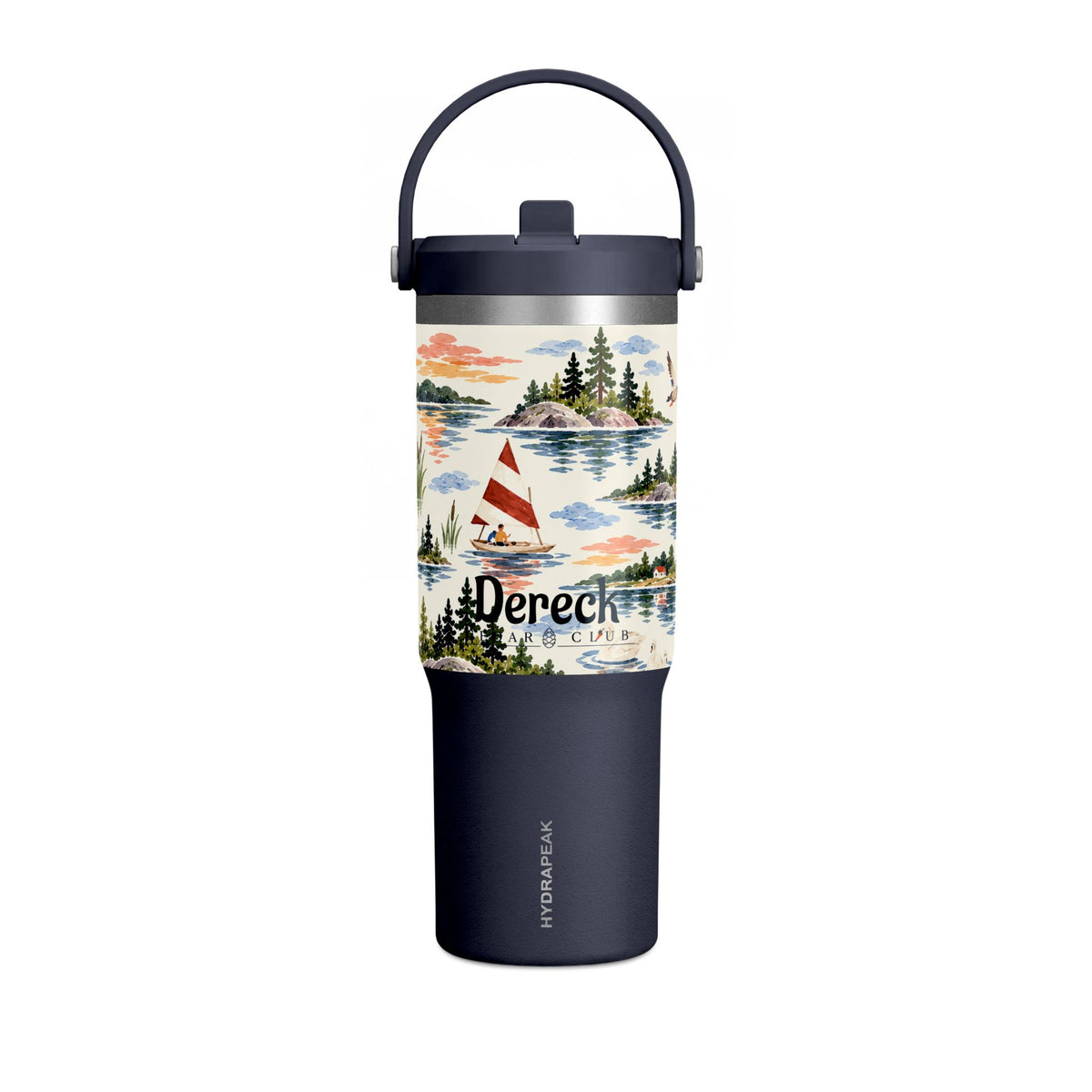 32oz Travel Tumbler — Lakeside Camping & Sailing Watercolor Design