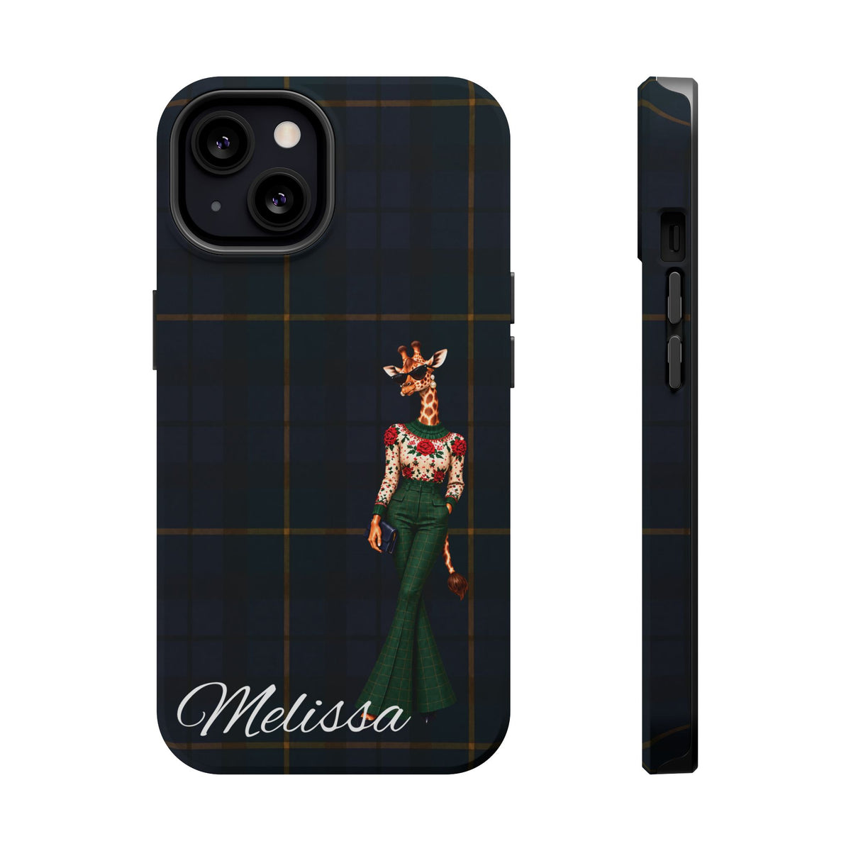 Personalized Giraffe Phone Case — Green Leopard Print Magnetic Impact-Resistant