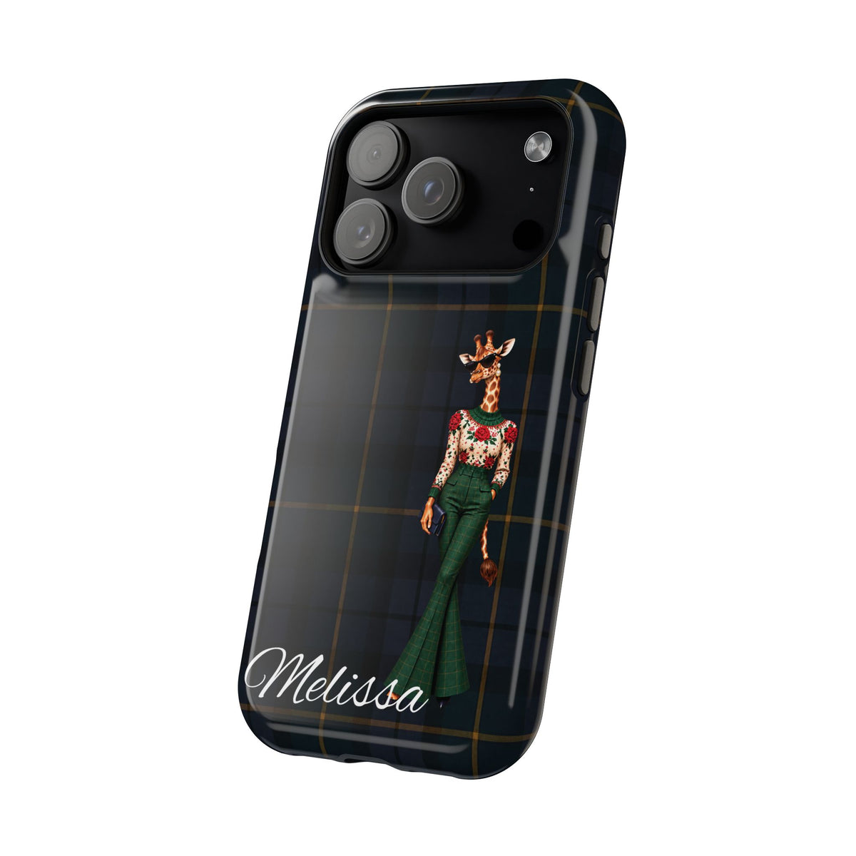 Personalized Giraffe Phone Case — Green Leopard Print Magnetic Impact-Resistant