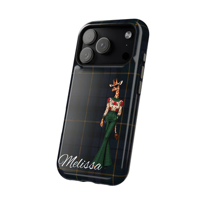 Personalized Giraffe Phone Case — Green Leopard Print Magnetic Impact-Resistant