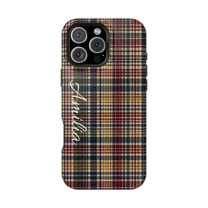 Plaid Magnetic Impact Phone Case — Personalized Script Name