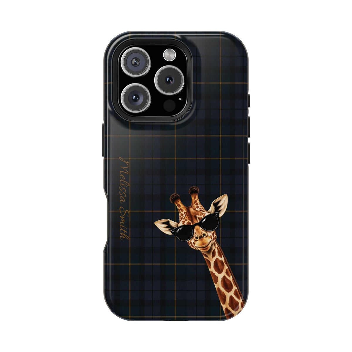Personalized Giraffe Phone Case —Tartan Print Magnetic Impact-Resistant