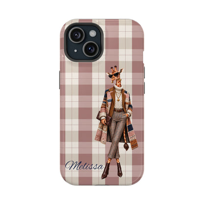 Personalized Giraffe Phone Case — Green Leopard Print Magnetic Impact-Resistant