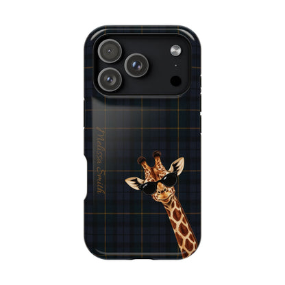 Personalized Giraffe Phone Case —Tartan Print Magnetic Impact-Resistant