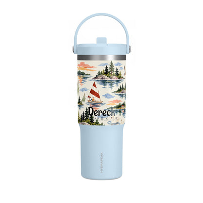 32oz Travel Tumbler — Lakeside Camping & Sailing Watercolor Design