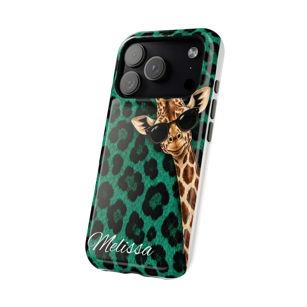 Personalized Giraffe Phone Case — Green Leopard Print Magnetic Impact-Resistant