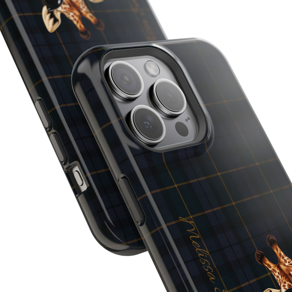 Personalized Giraffe Phone Case —Tartan Print Magnetic Impact-Resistant