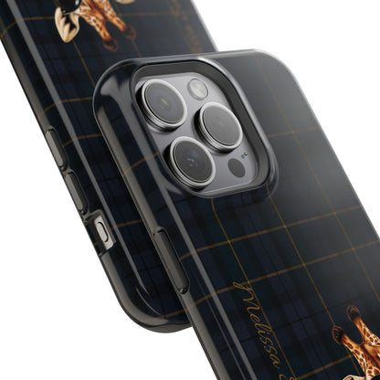 Personalized Giraffe Phone Case —Tartan Print Magnetic Impact-Resistant