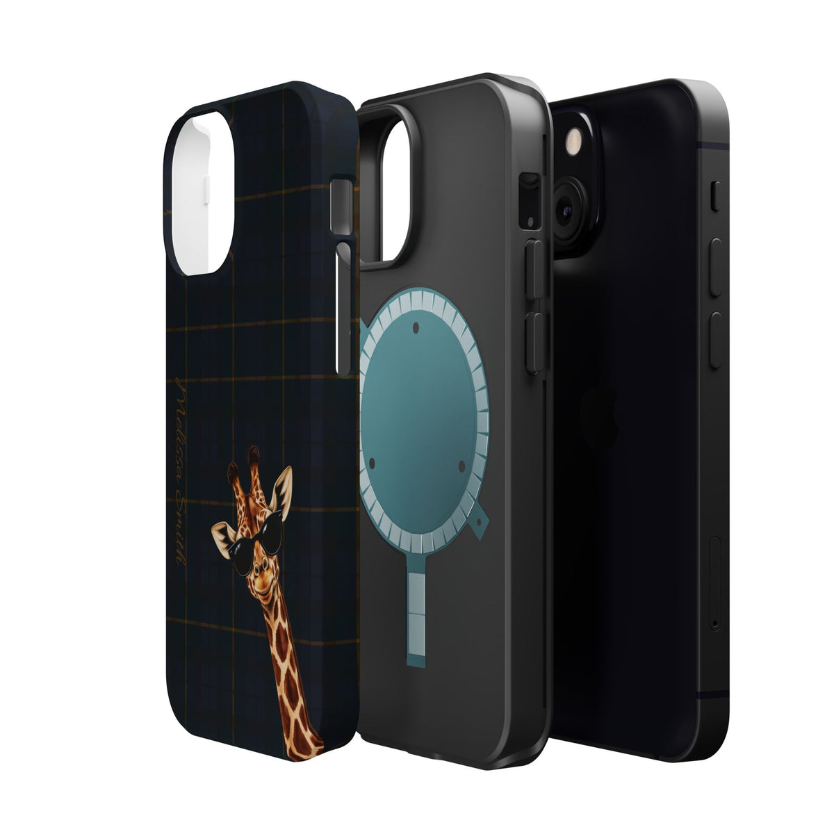 Personalized Giraffe Phone Case —Tartan Print Magnetic Impact-Resistant