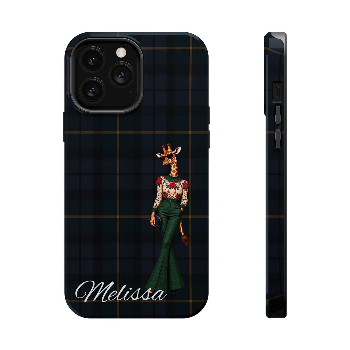 Personalized Giraffe Phone Case — Green Leopard Print Magnetic Impact-Resistant