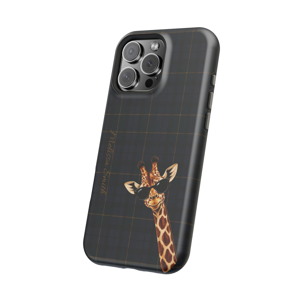 Personalized Giraffe Phone Case —Tartan Print Magnetic Impact-Resistant
