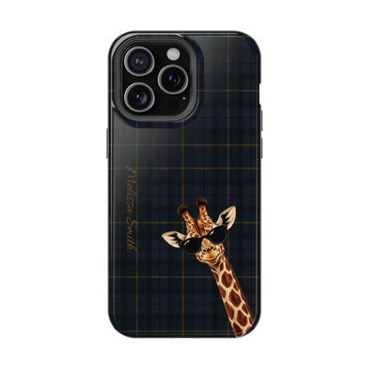 Personalized Giraffe Phone Case —Tartan Print Magnetic Impact-Resistant