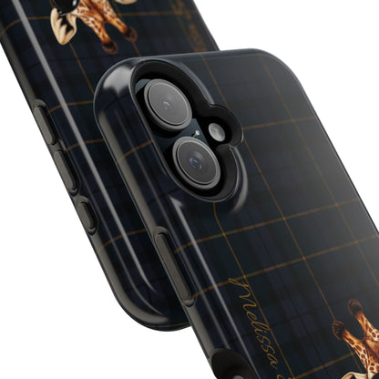 Personalized Giraffe Phone Case —Tartan Print Magnetic Impact-Resistant