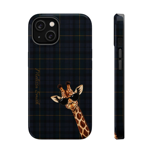 Personalized Giraffe Phone Case —Tartan Print Magnetic Impact-Resistant