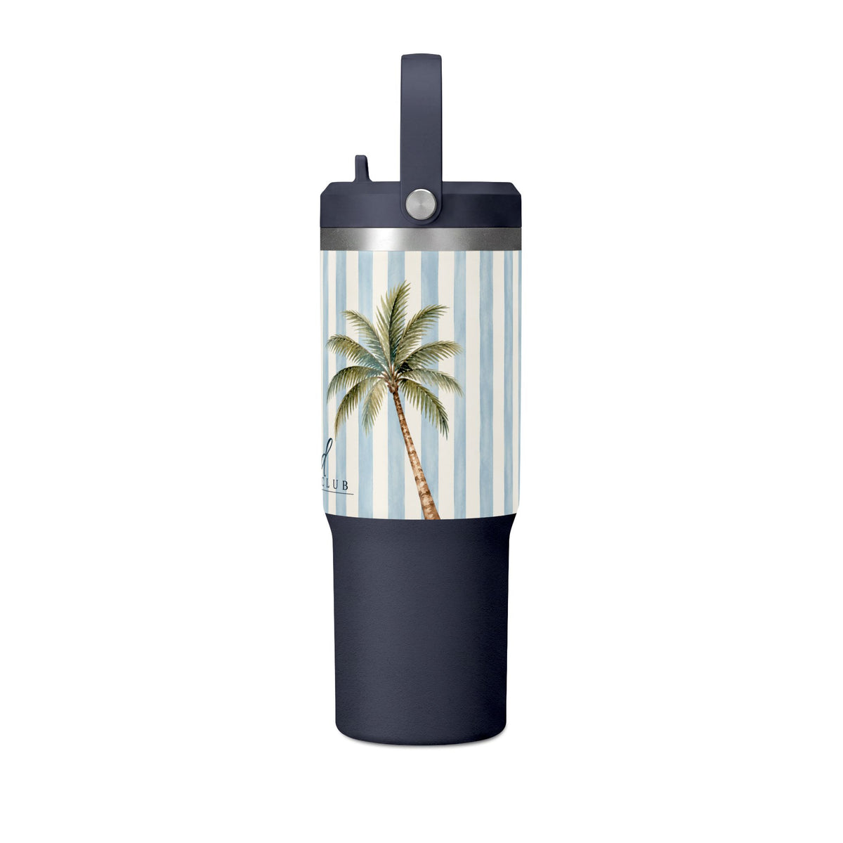 32oz Nautical Nomad Tumbler — Personalized Striped Travel Cup with Palm & Sailboat Design