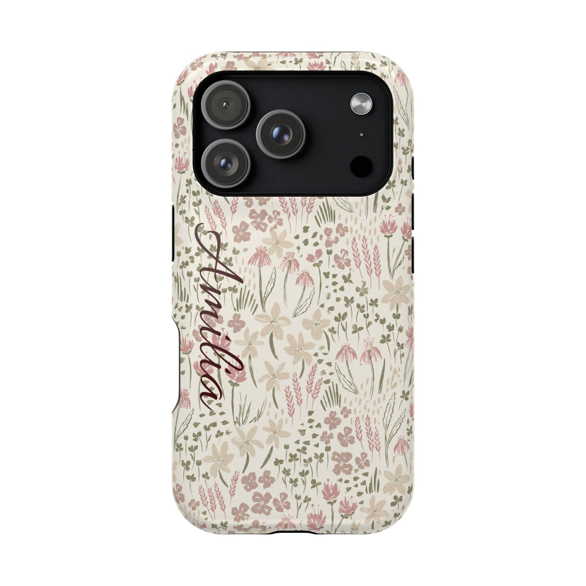 Personalized Floral Phone Case — Magnetic Impact-Resistant with Script Name