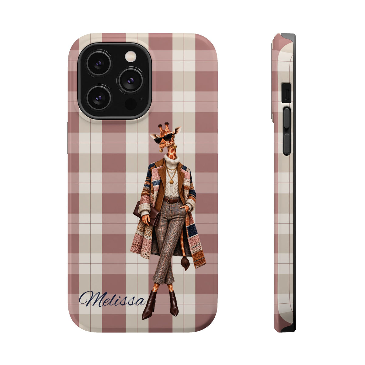 Personalized Giraffe Phone Case — Green Leopard Print Magnetic Impact-Resistant