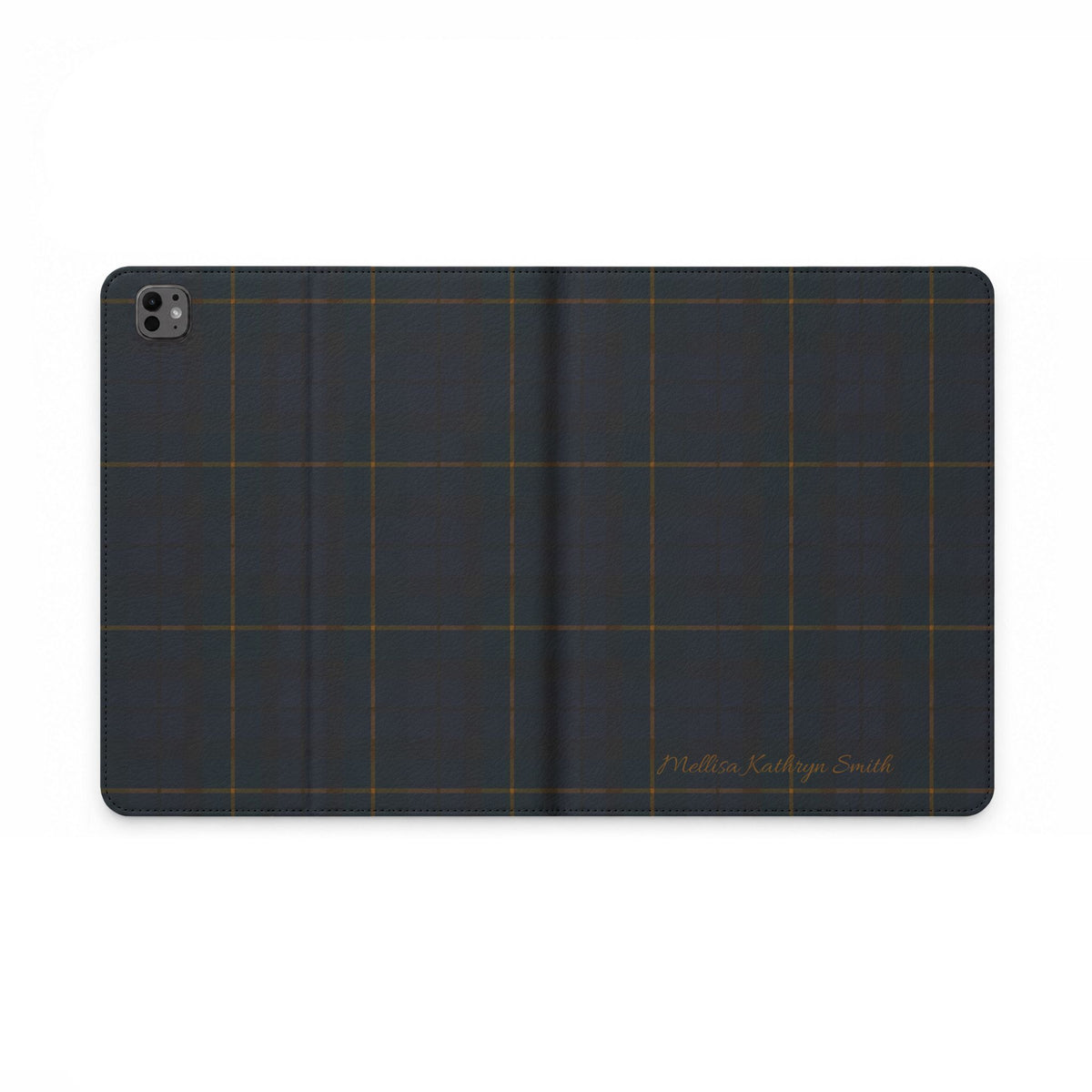 Plaid Tablet Folio Case — Dark Navy Tartan Protective Cover