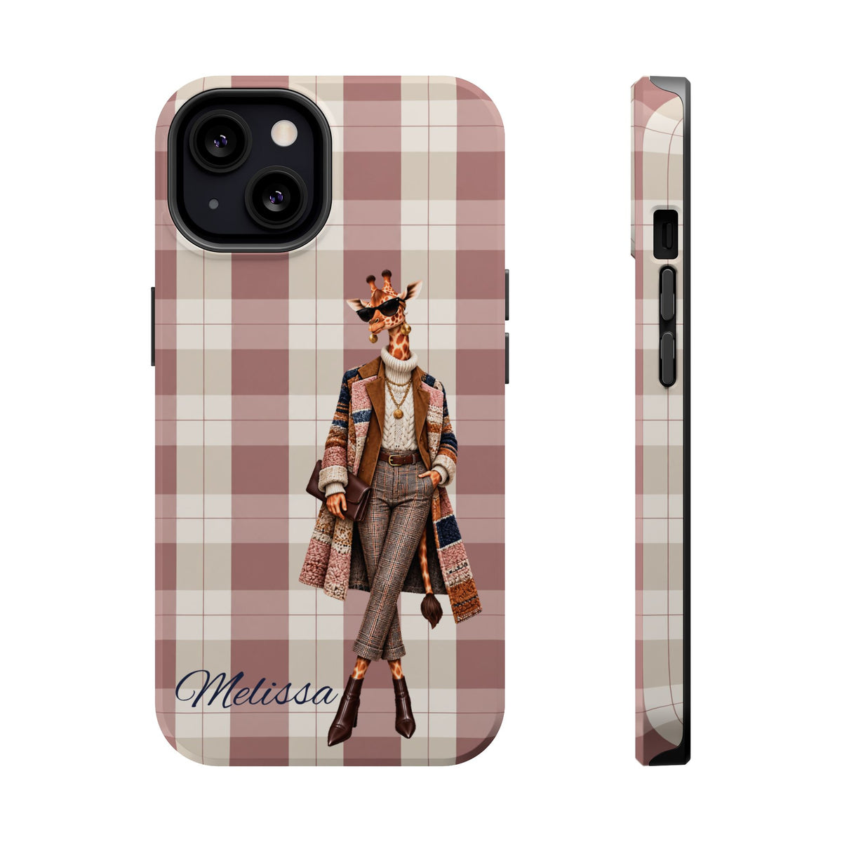 Personalized Giraffe Phone Case — Green Leopard Print Magnetic Impact-Resistant