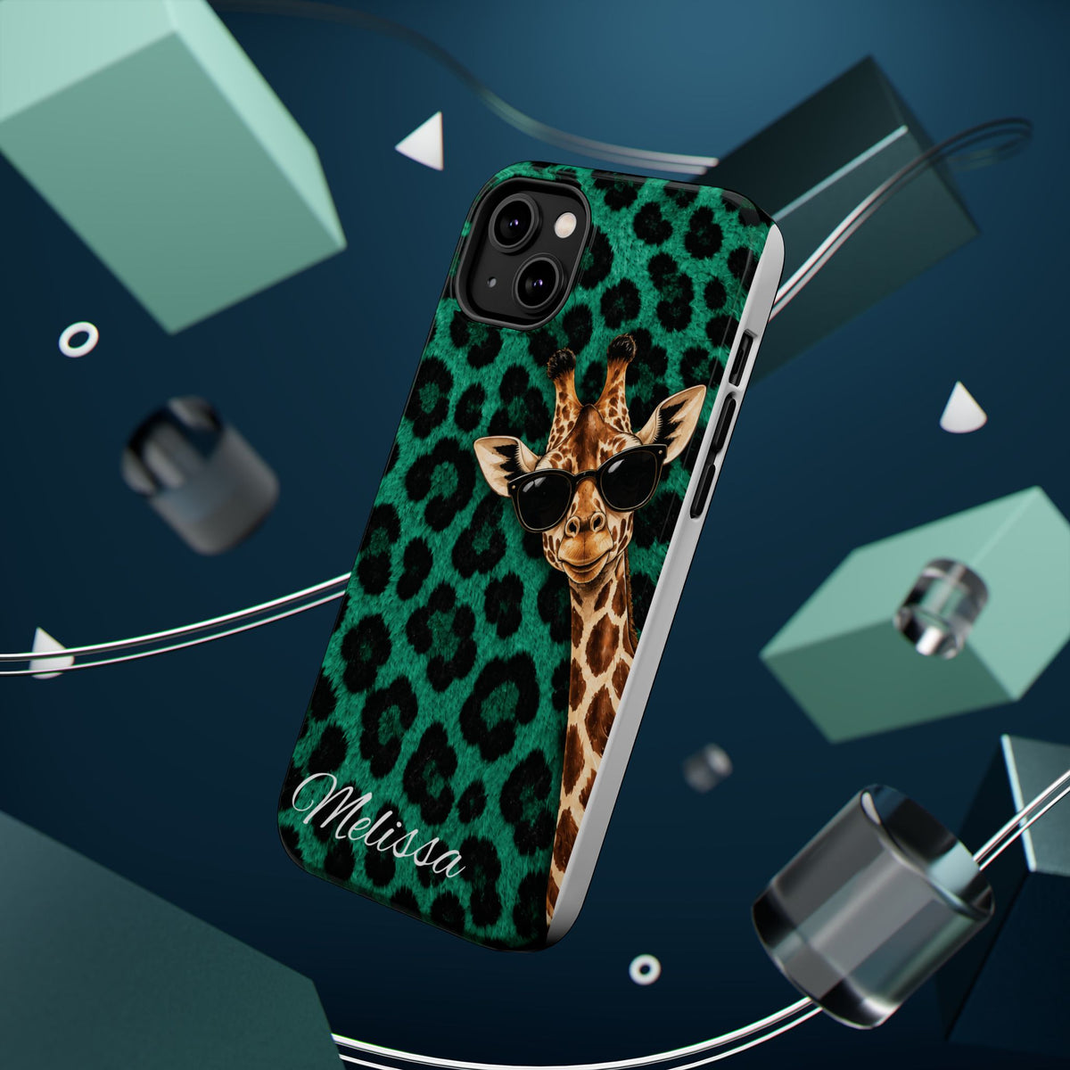 Personalized Giraffe Phone Case — Green Leopard Print Magnetic Impact-Resistant
