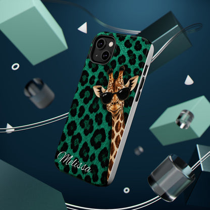 Personalized Giraffe Phone Case — Green Leopard Print Magnetic Impact-Resistant