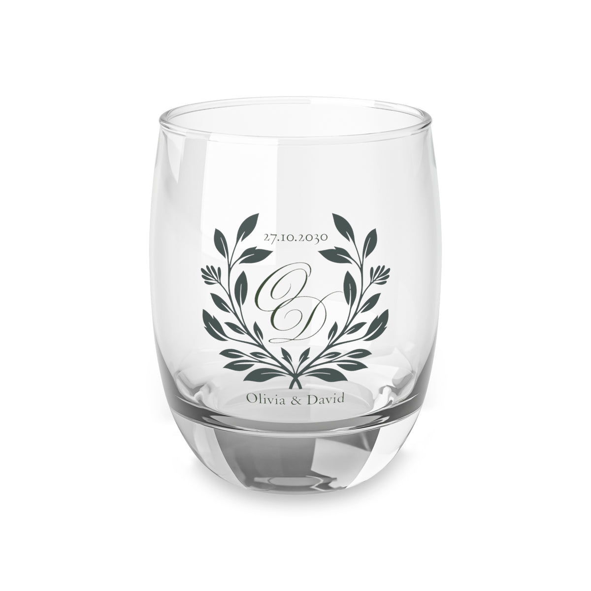 Personalized Monogram Whiskey Glass — Initial & Laurel Wreath