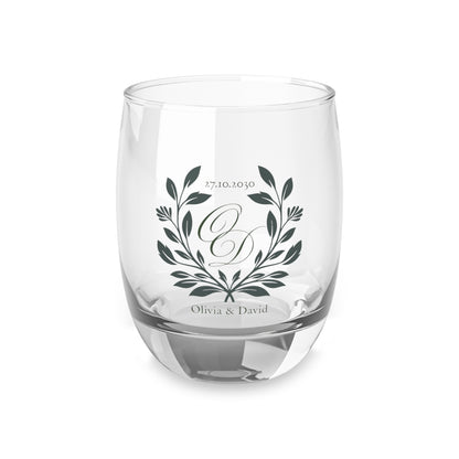 Personalized Monogram Whiskey Glass — Initial & Laurel Wreath
