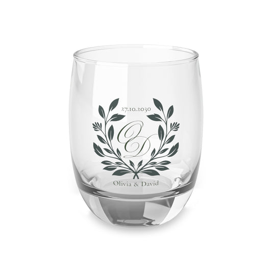 Personalized Monogram Whiskey Glass — Initial & Laurel Wreath