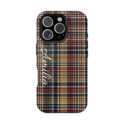 Plaid Magnetic Impact Phone Case — Personalized Script Name
