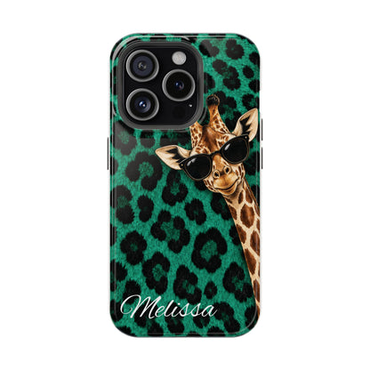 Personalized Giraffe Phone Case — Green Leopard Print Magnetic Impact-Resistant