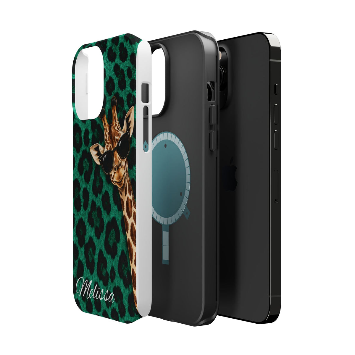 Personalized Giraffe Phone Case — Green Leopard Print Magnetic Impact-Resistant