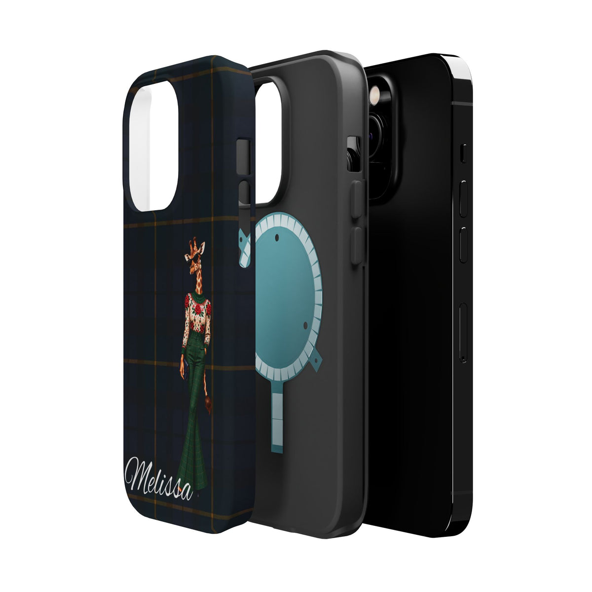 Personalized Giraffe Phone Case — Green Leopard Print Magnetic Impact-Resistant