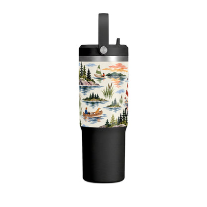 32oz Travel Tumbler — Lakeside Camping & Sailing Watercolor Design
