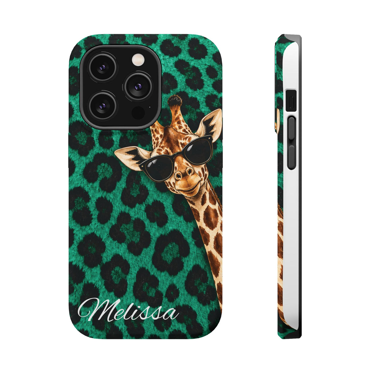 Personalized Giraffe Phone Case — Green Leopard Print Magnetic Impact-Resistant