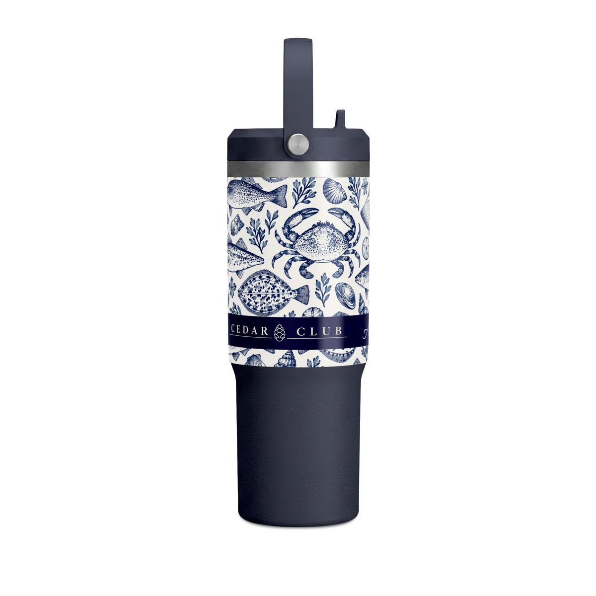 32oz Nautical Fish & Crab Tumbler — Personalized Insulated Travel Cup