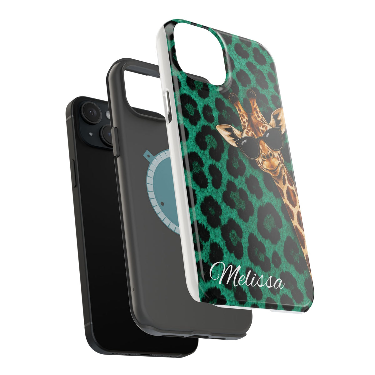 Personalized Giraffe Phone Case — Green Leopard Print Magnetic Impact-Resistant