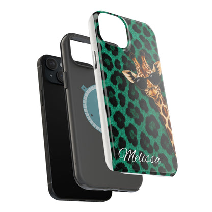 Personalized Giraffe Phone Case — Green Leopard Print Magnetic Impact-Resistant