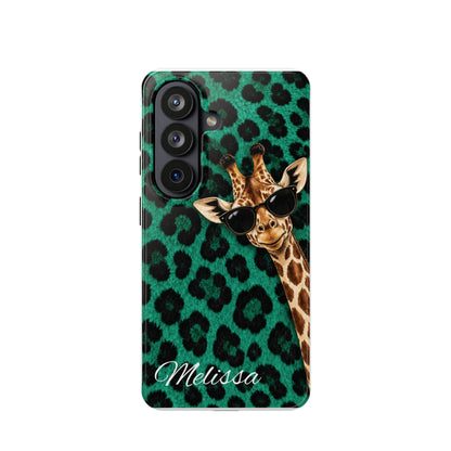 Personalized Giraffe Phone Case — Green Leopard Print Magnetic Impact-Resistant