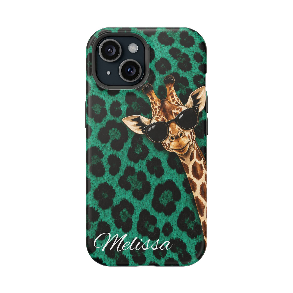 Personalized Giraffe Phone Case — Green Leopard Print Magnetic Impact-Resistant