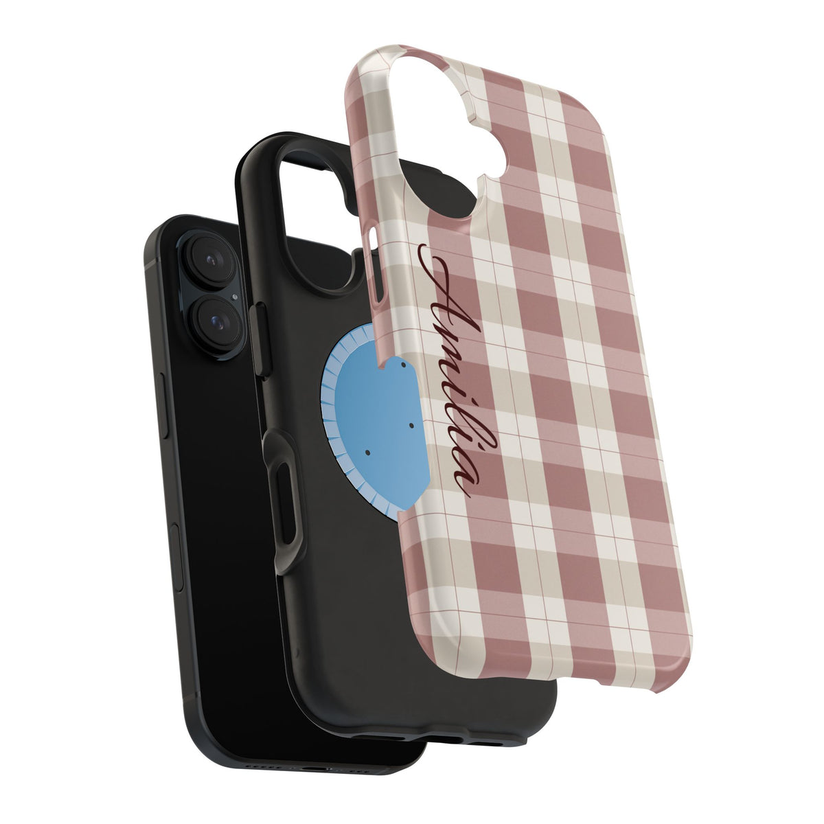 Plaid Personalized Phone Case — Magnetic Impact-Resistant, Name Customizable