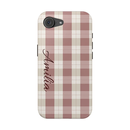 Plaid Personalized Phone Case — Magnetic Impact-Resistant, Name Customizable